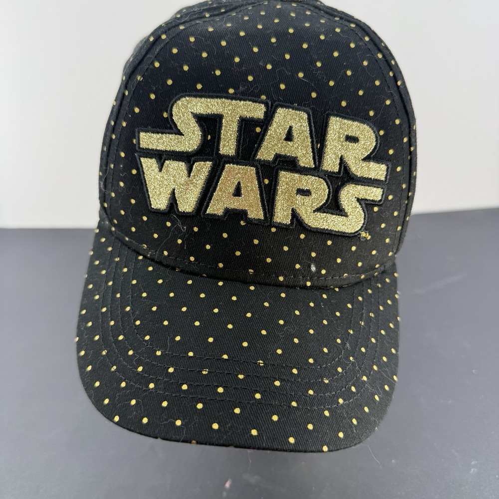 Star Wars Black & Gold Polka Dot Baseball Cap Hat w/ Glitter Logo, Adjustable